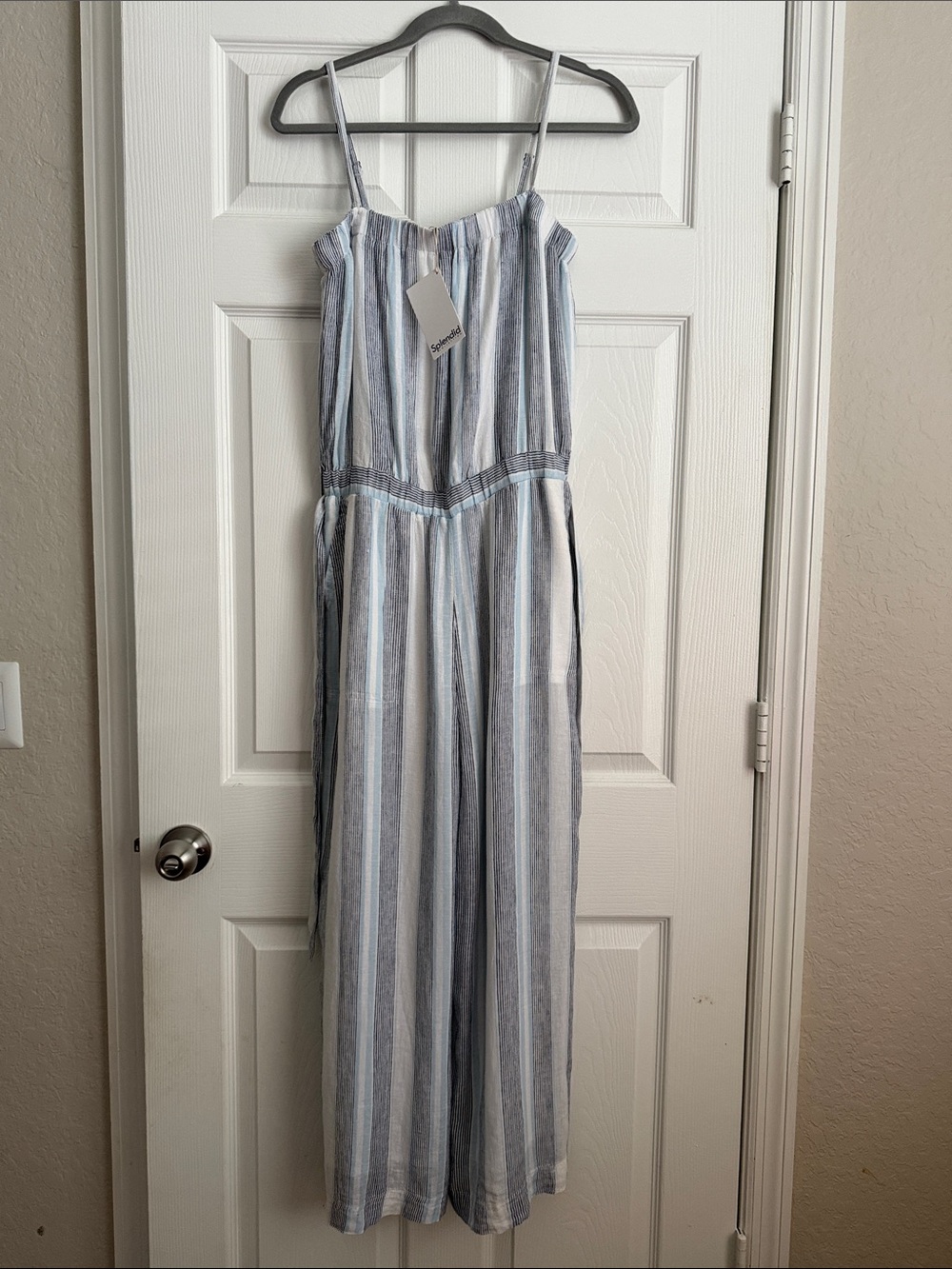 Splendid Blue & White Striped Wide-Leg Jumpsuit- Size M